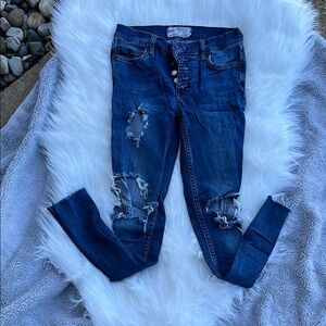 Free People Blue Skinny Distressed Jeans